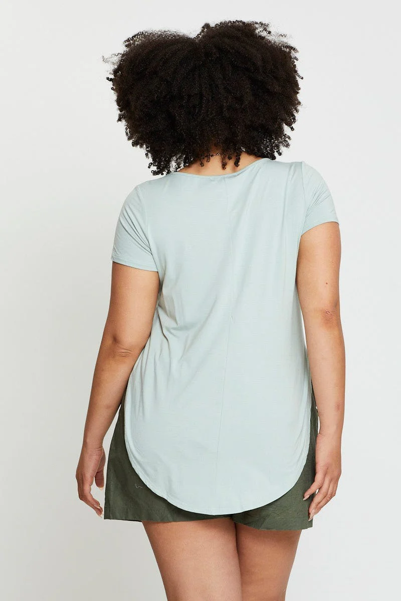 Green Longline T-shirt Scoop Neck Short Sleeve - Image 5