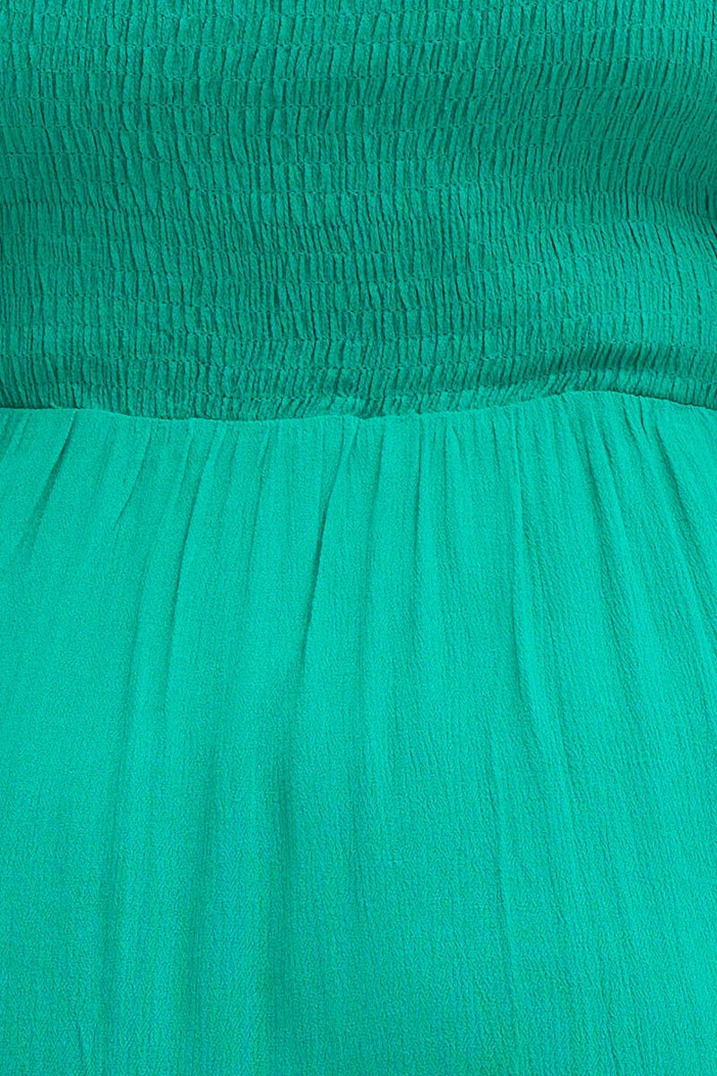 Green Maxi Dress Scoop Neck Short Sleeve Front Split - Image 6