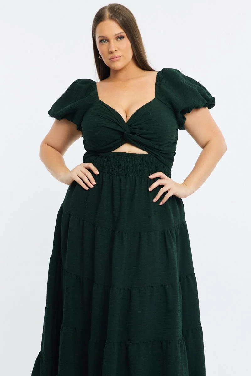 Green Maxi Dress Short Sleeve Cut Out - Image 2