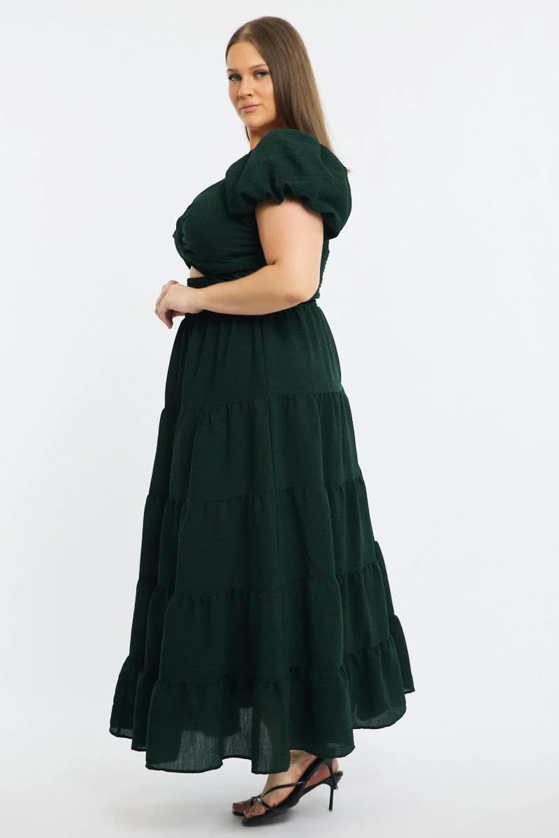 Green Maxi Dress Short Sleeve Cut Out - Image 3