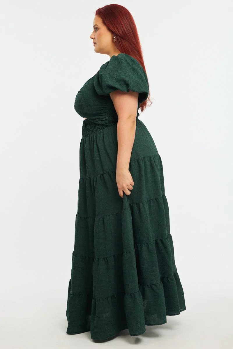 Green Maxi Dress Short Sleeve Cut Out - Image 3