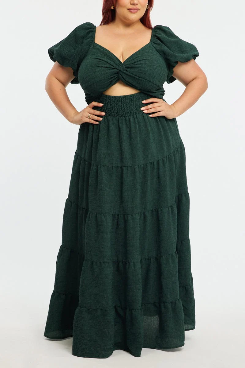 Green Maxi Dress Short Sleeve Cut Out - Image 5
