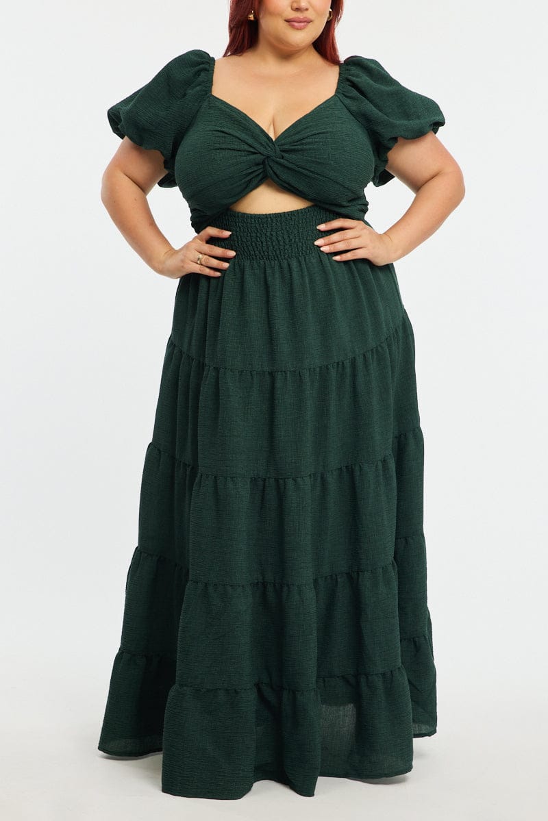 Green Maxi Dress Short Sleeve Cut Out - Image 5