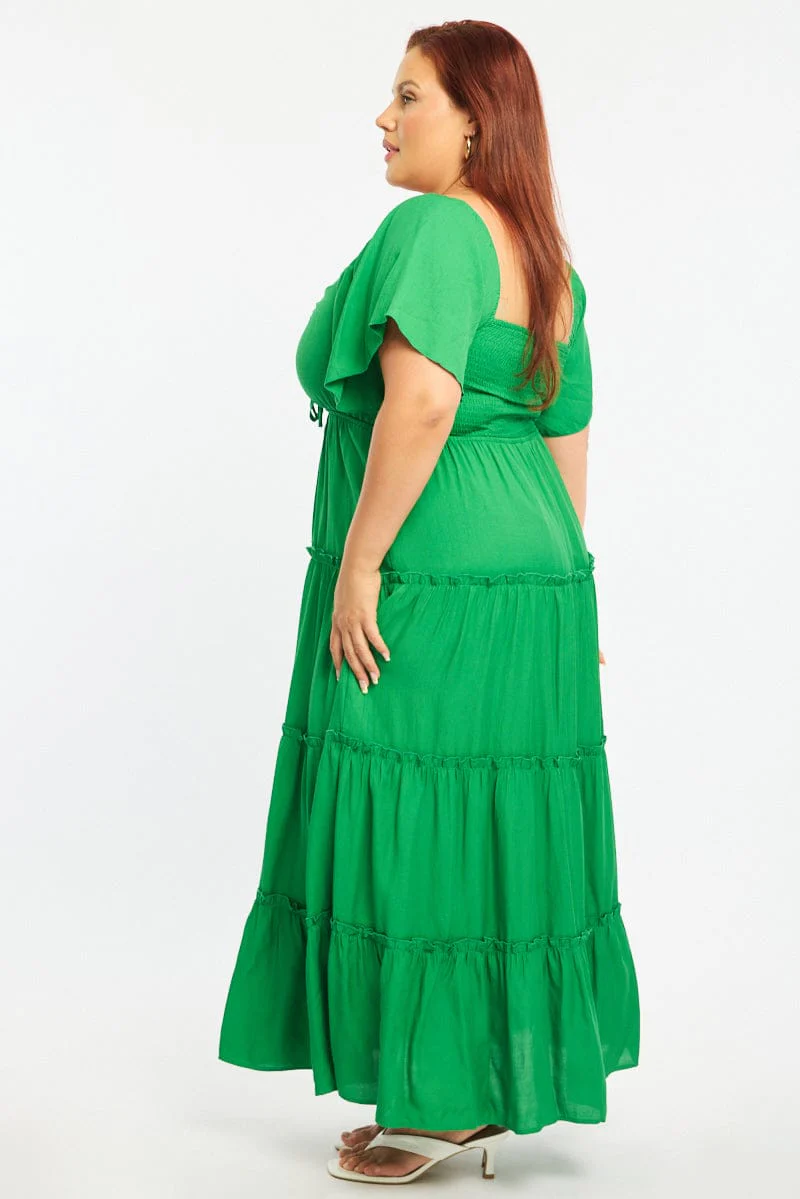 Green Maxi Dress Short Sleeve Ruched Bust - Image 3