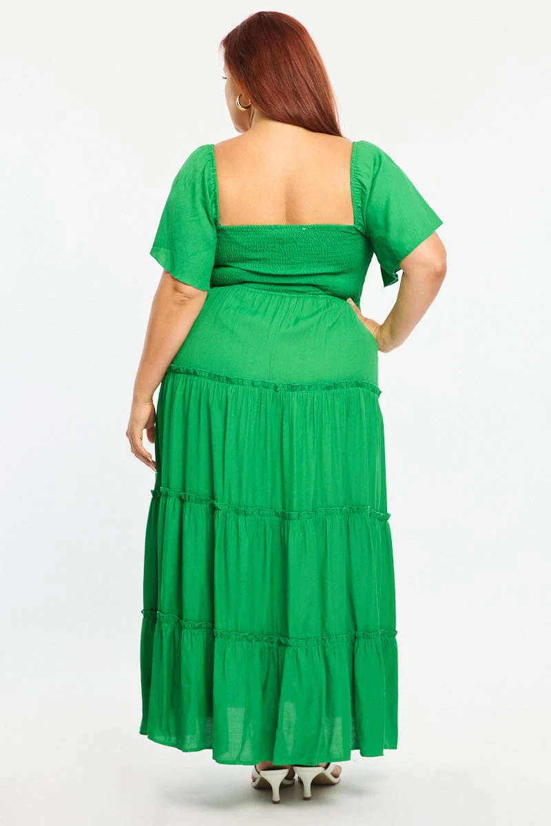 Green Maxi Dress Short Sleeve Ruched Bust - Image 4