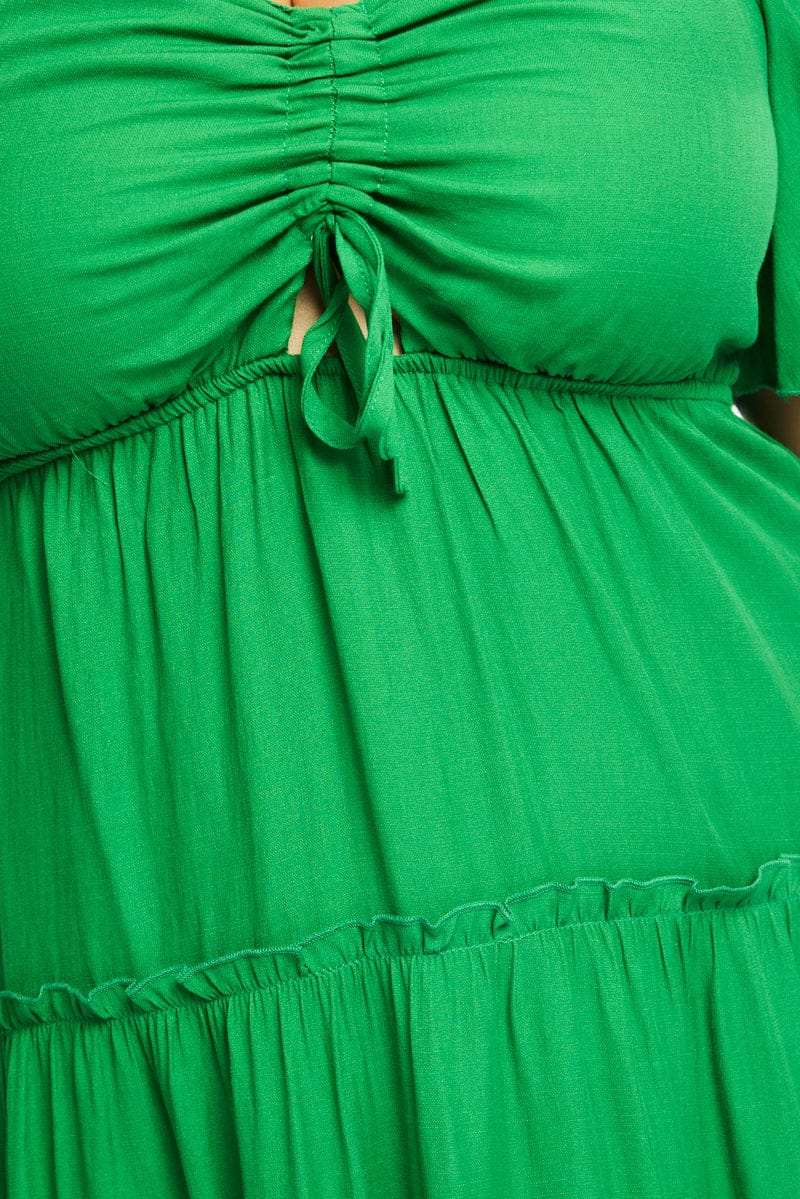 Green Maxi Dress Short Sleeve Ruched Bust - Image 5