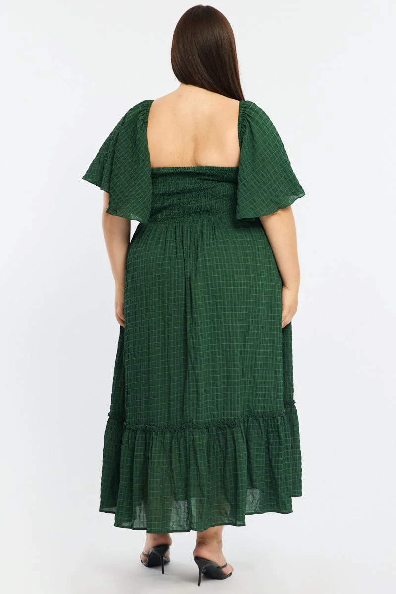 Green Maxi Dress Short Sleeve Ruched Bust Textured - Image 5