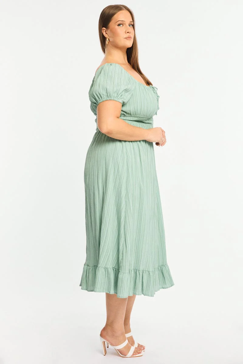 Green Maxi Dress Short Sleeve Textured - Image 3