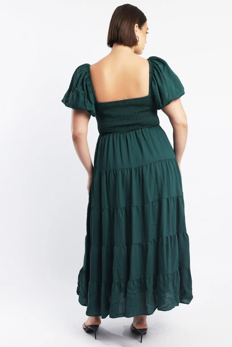 Green Maxi Dress Short Sleeve Twist Front - Image 4