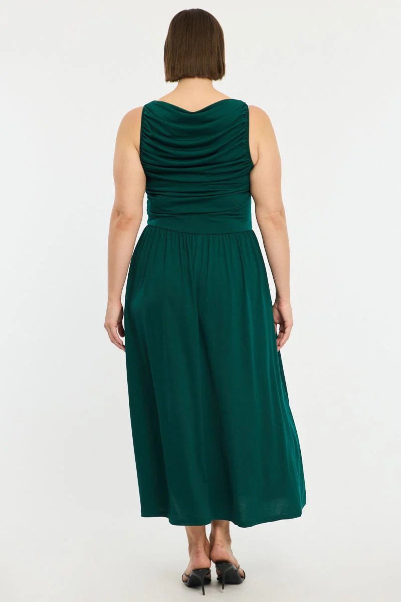 Green Maxi Dress Sleeveless Ruched - Image 4