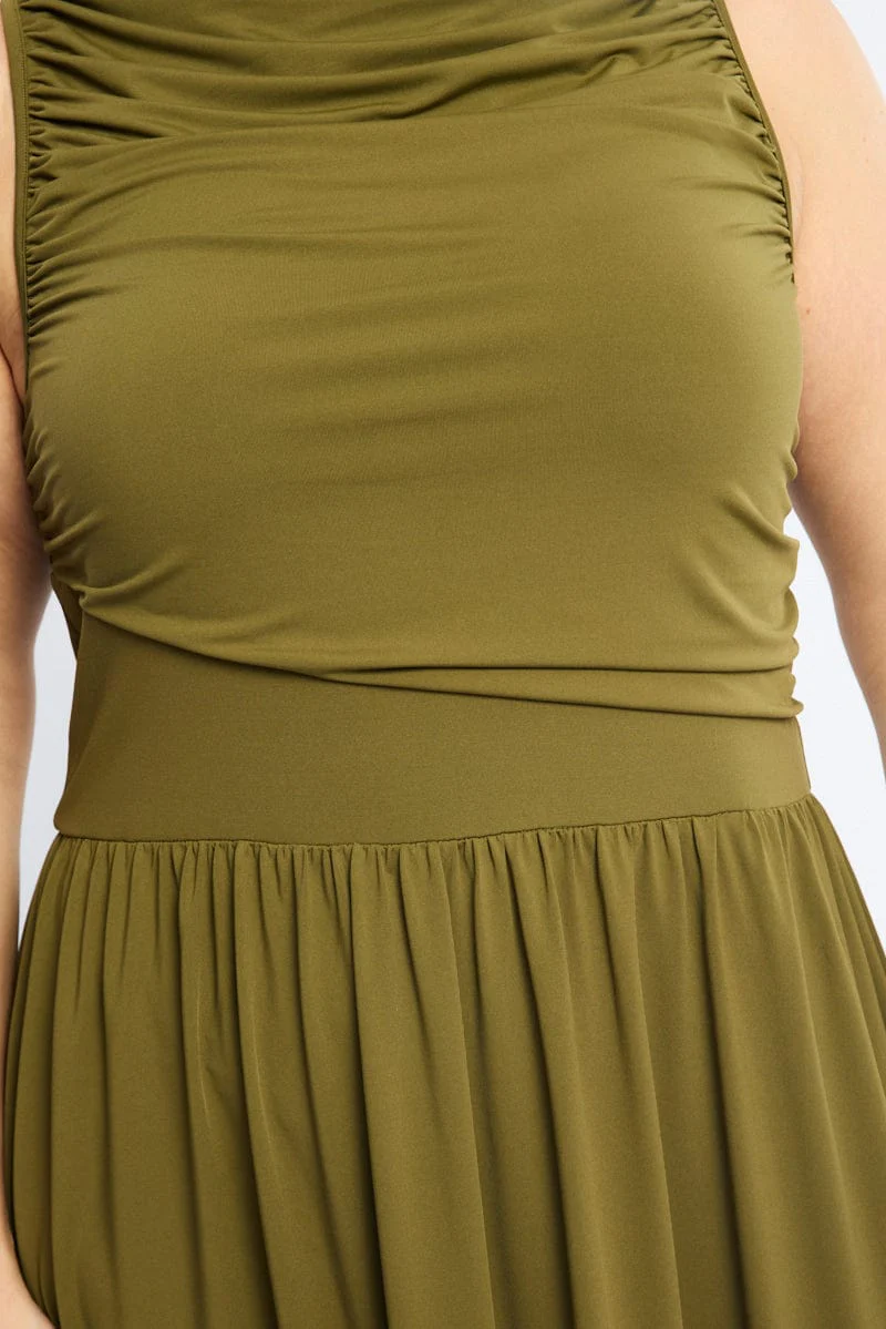 Green Maxi Dress Sleeveless Ruched - Image 5