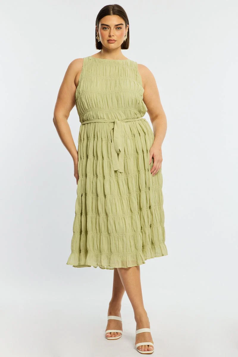 Green Maxi Dress Sleeveless Textured