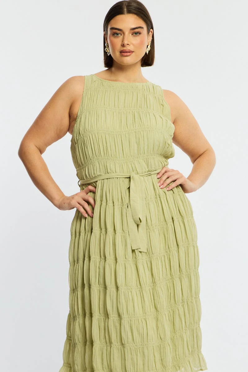 Green Maxi Dress Sleeveless Textured - Image 2