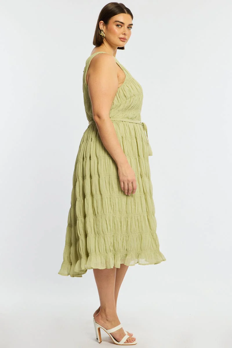 Green Maxi Dress Sleeveless Textured - Image 4