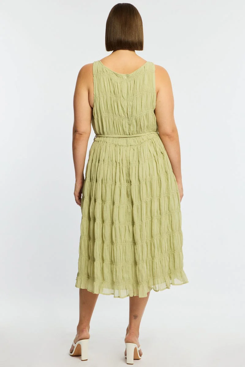 Green Maxi Dress Sleeveless Textured - Image 5