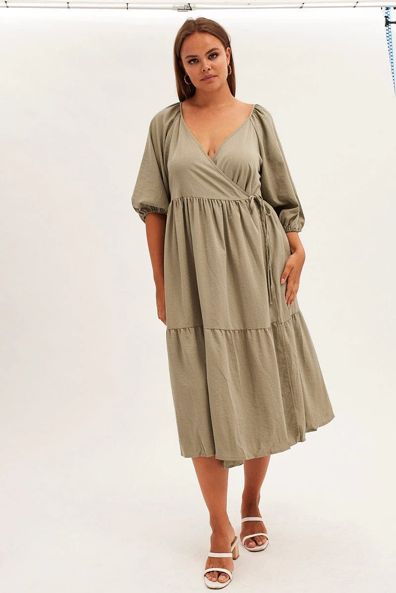 Green Maxi Dress Wrap Short Sleeve - Image 3