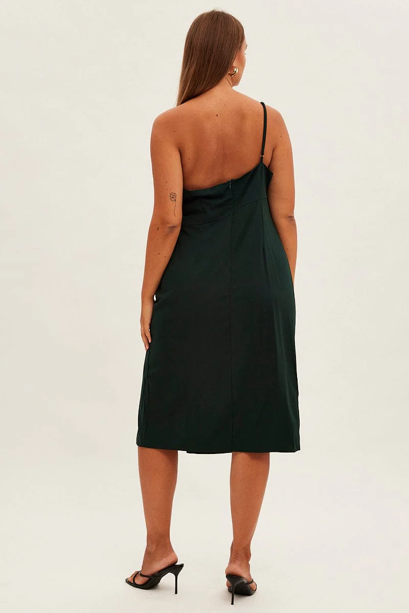 Green Midi Dress Asymmetrical Shoulder - Image 5