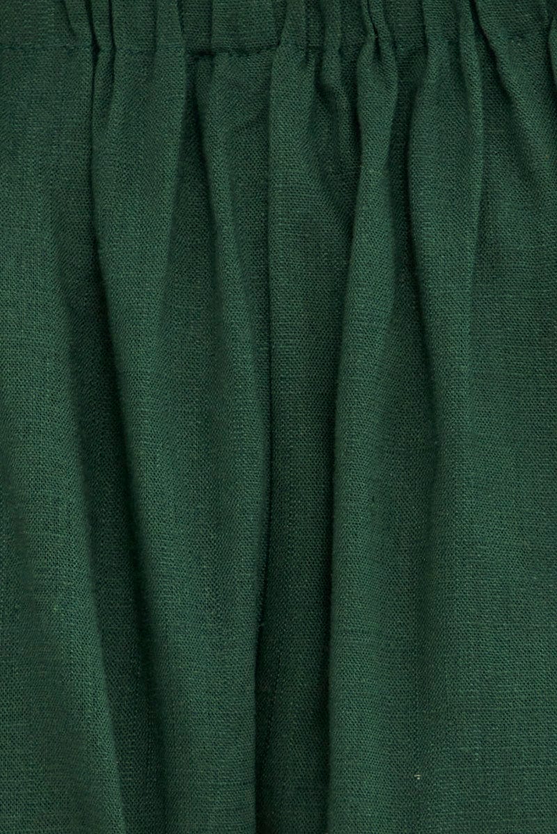 Green Midi Dress Cutout Back Puff Sleeve Linen Blend - Image 6