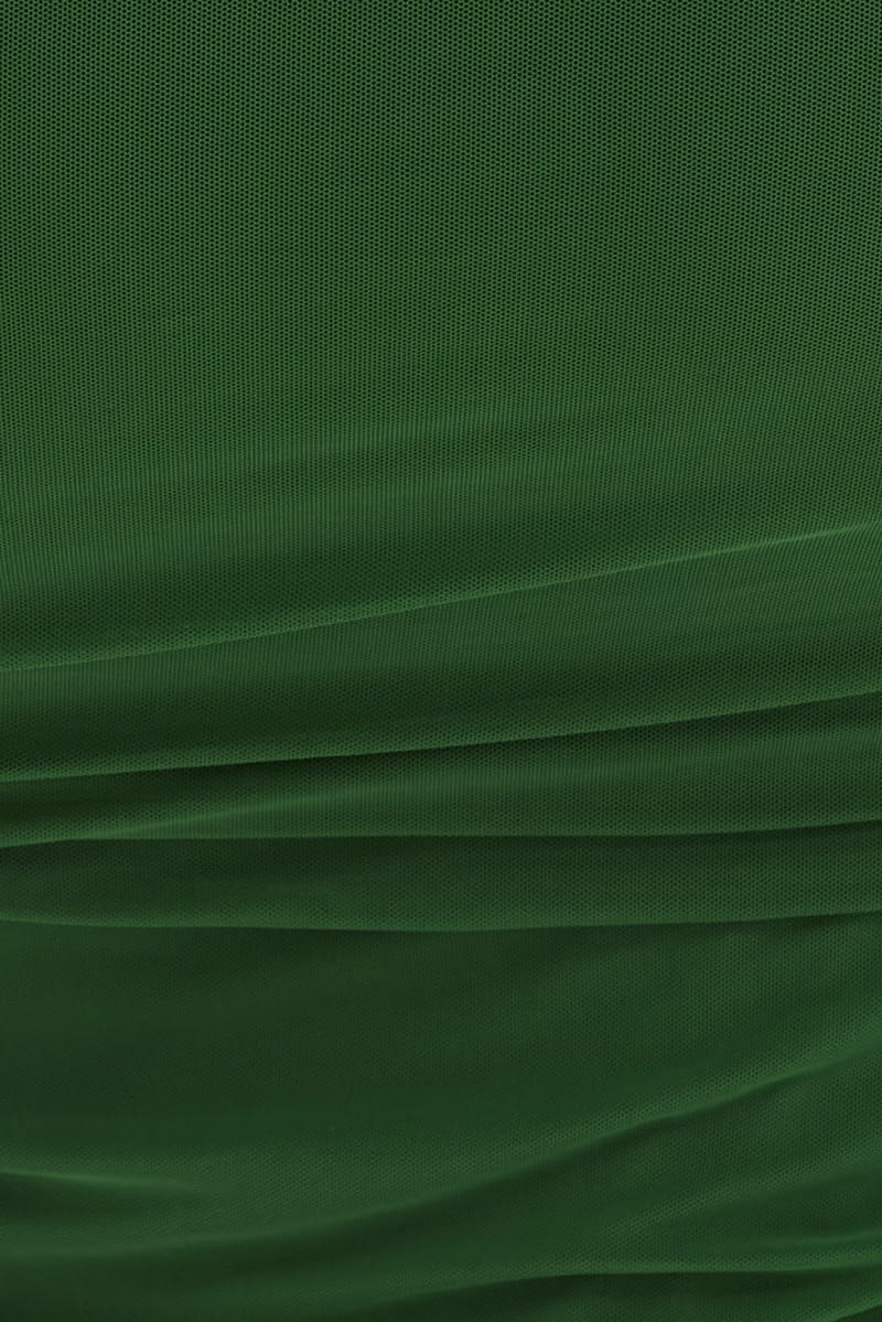 Green Midi Dress Mesh Ruched Side Shoestring Strap - Image 6