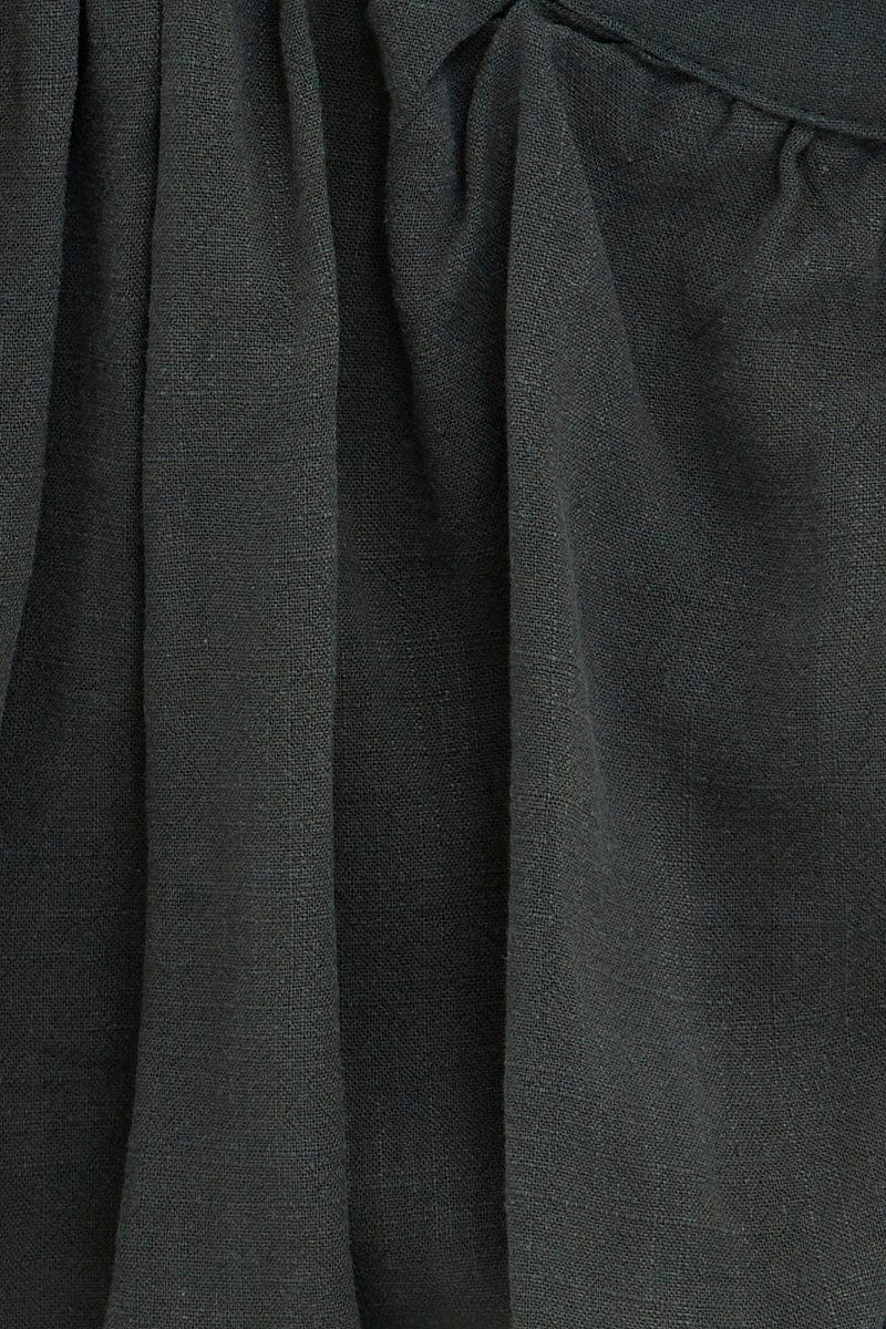 Green Midi Dress One Shoulder Frill Linen Blend - Image 6