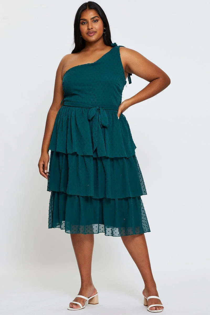 Green Midi Dress One Shoulder Sleeveless - Image 3