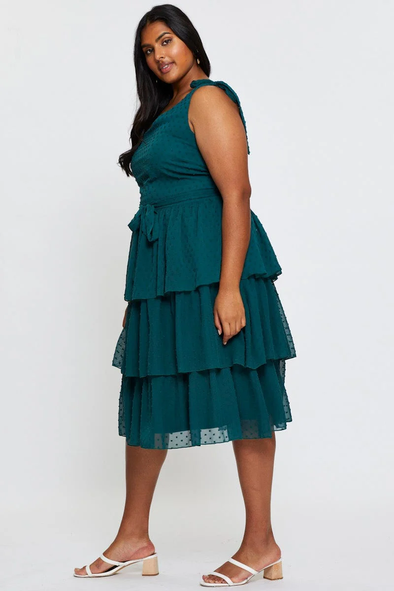 Green Midi Dress One Shoulder Sleeveless - Image 4