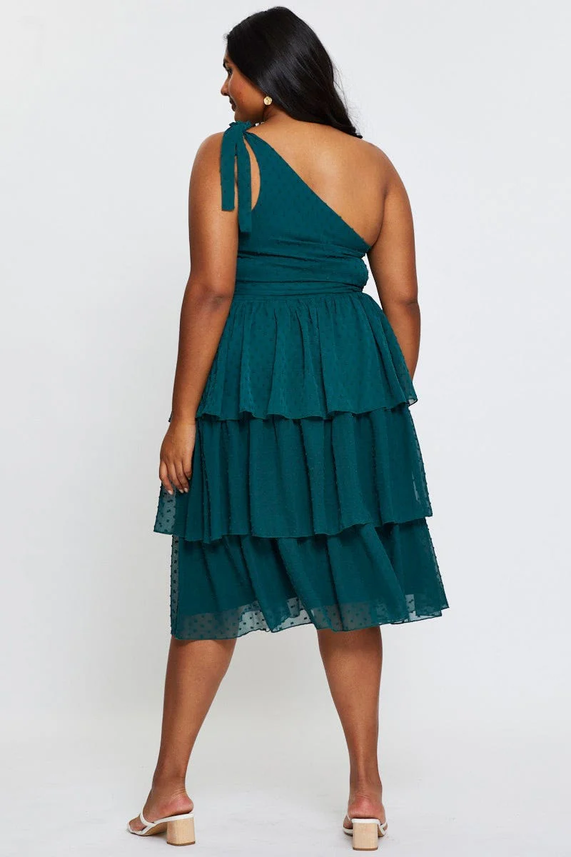 Green Midi Dress One Shoulder Sleeveless - Image 5