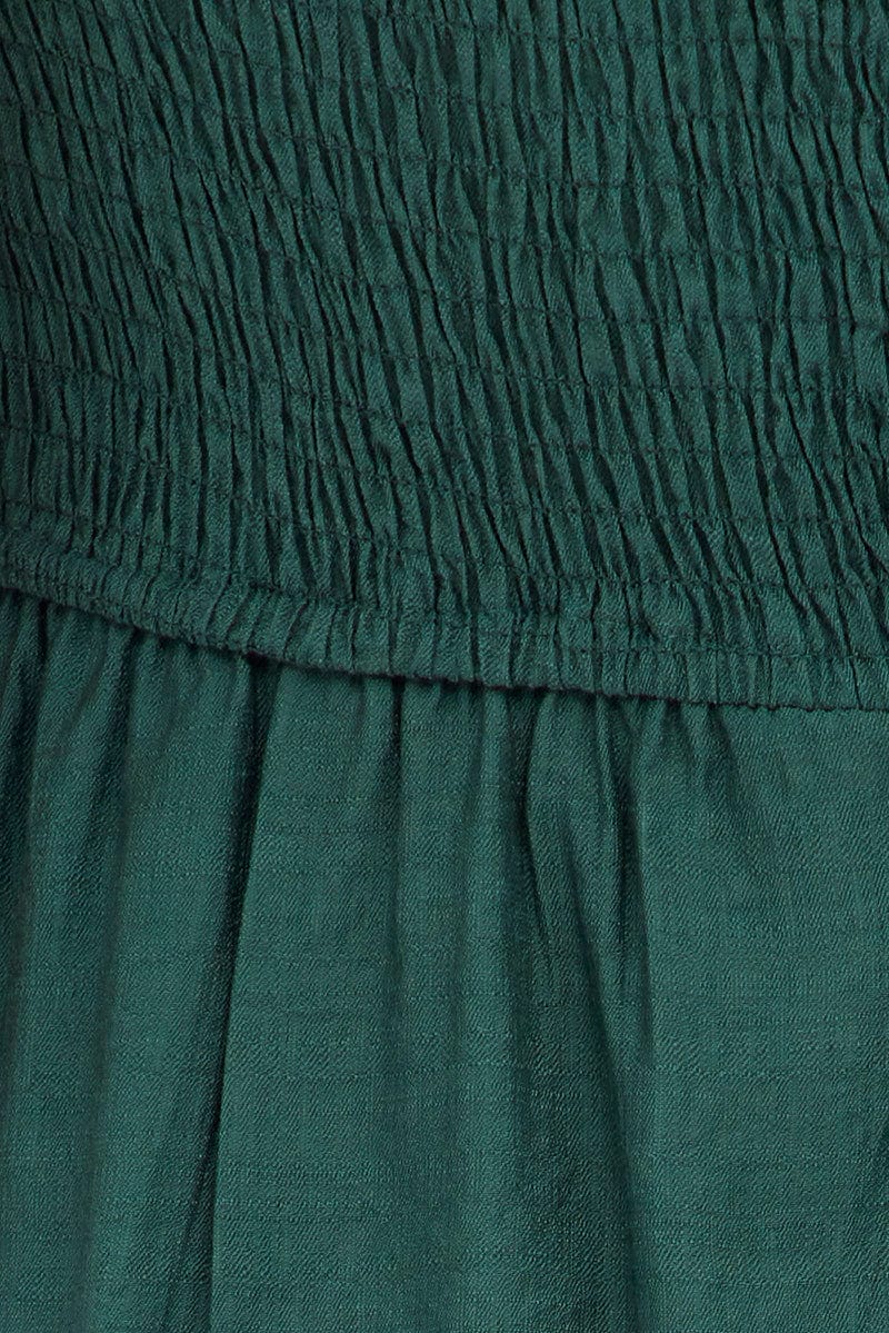 Green Midi Dress Puff Sleeve Square Neck Lined Textured - Image 6