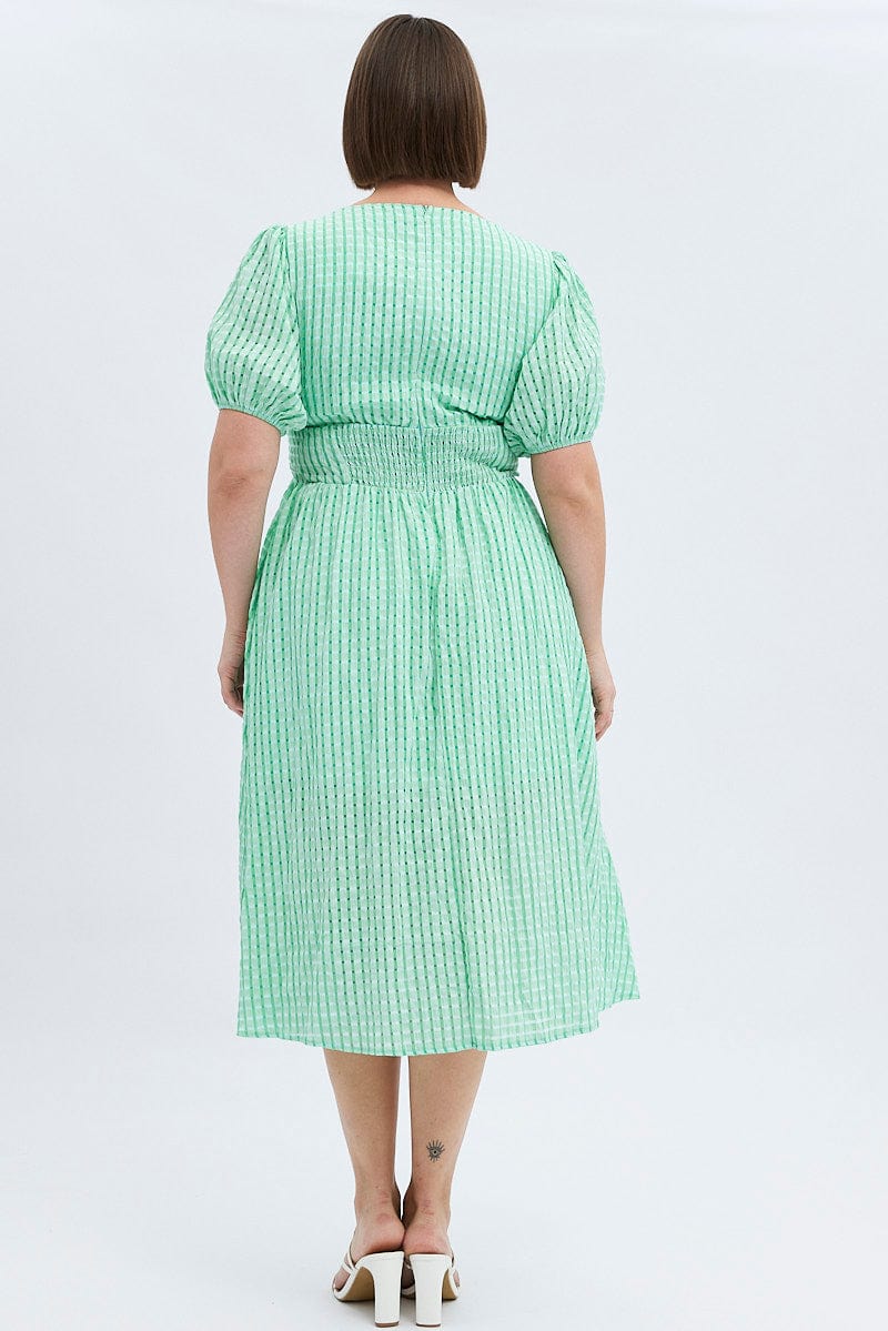 Green Midi Dress Short Puff Sleeve - Image 5