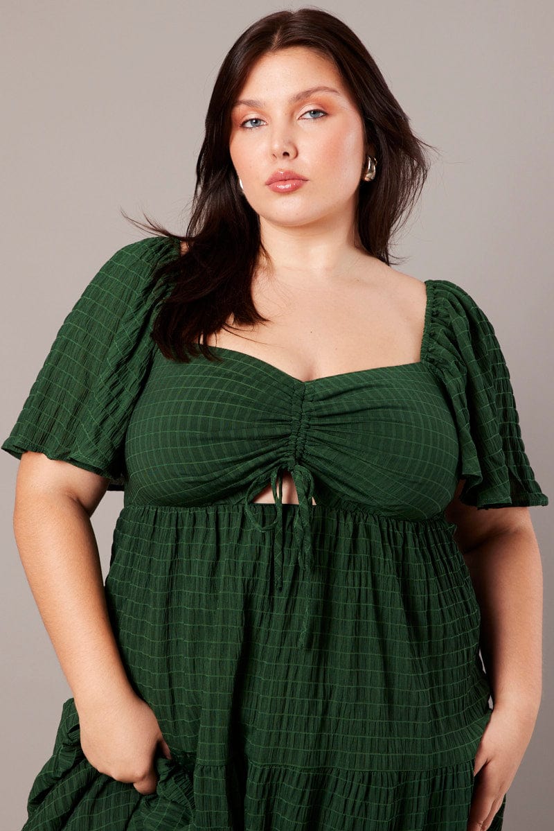 Green Midi Dress Short Sleeve Textured - Image 3