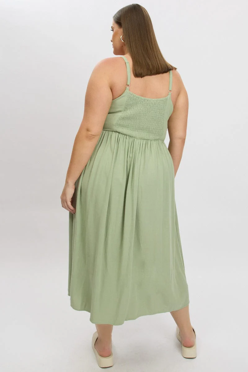 Green Midi Dress Sleeveless Linen Blend - Image 5