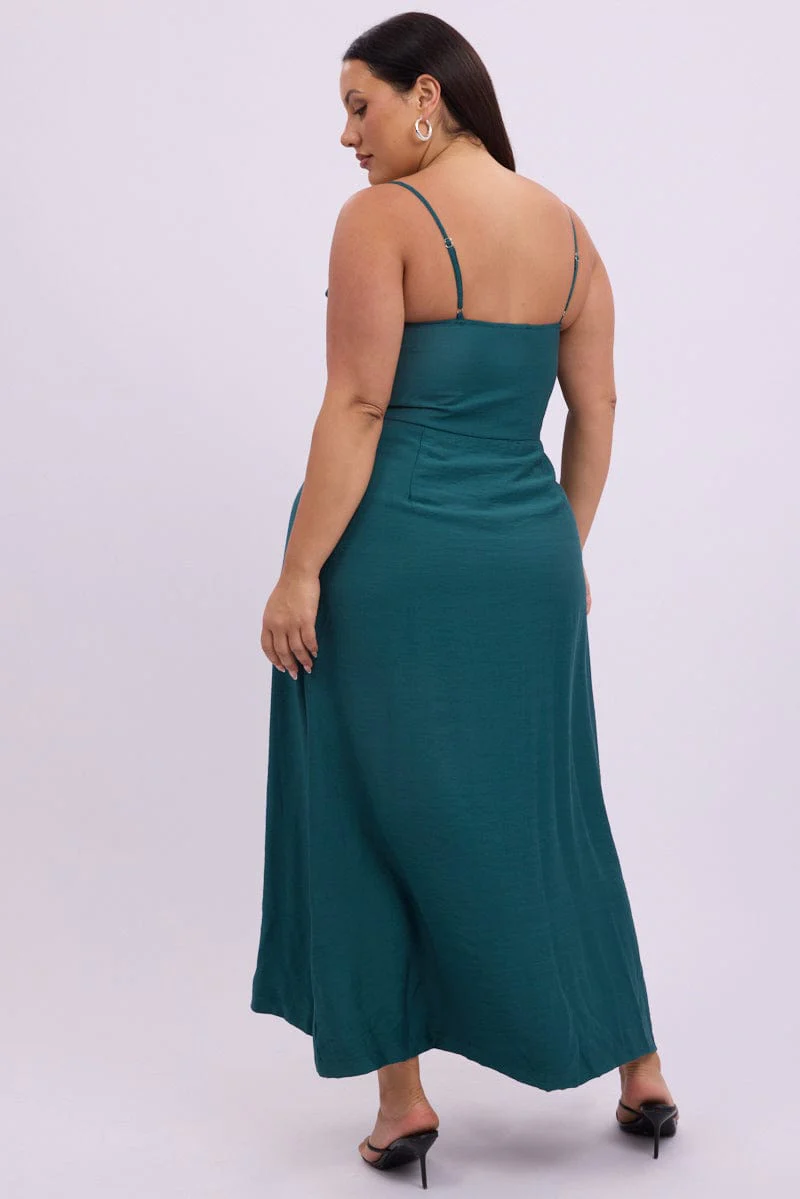 Green Midi Dress Sleeveless Wrap Front - Image 5