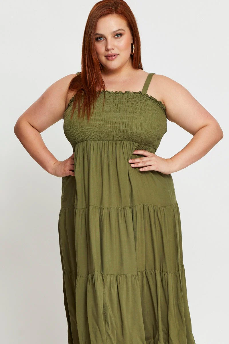 Green Midi Dress Square Neck Sleeveless - Image 2