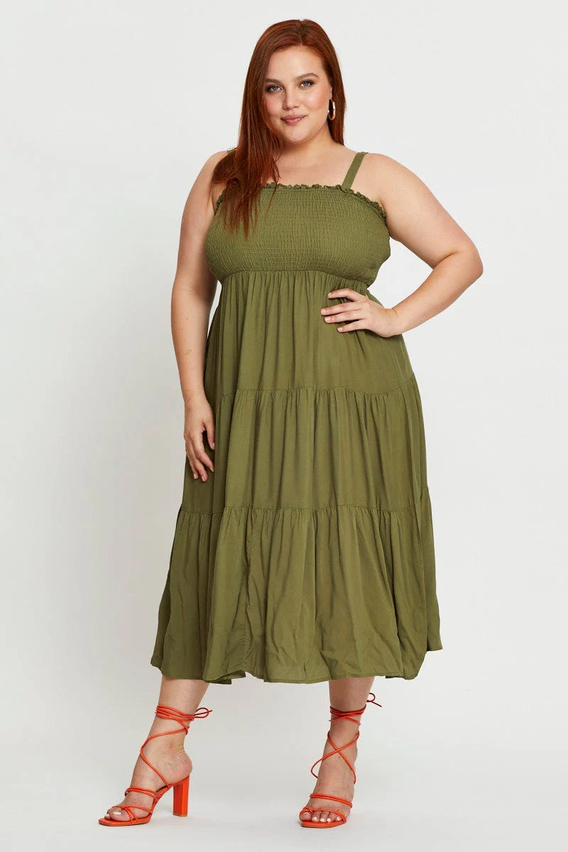 Green Midi Dress Square Neck Sleeveless - Image 3