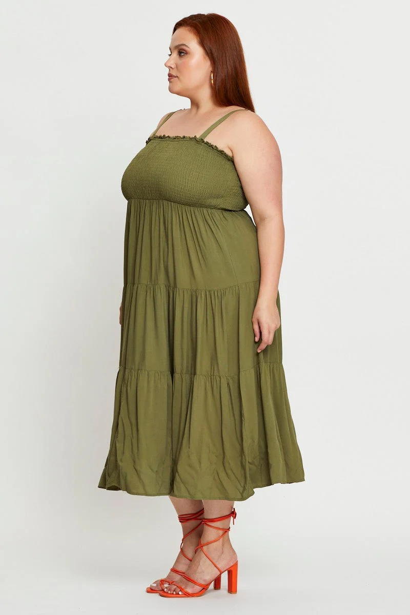 Green Midi Dress Square Neck Sleeveless - Image 4