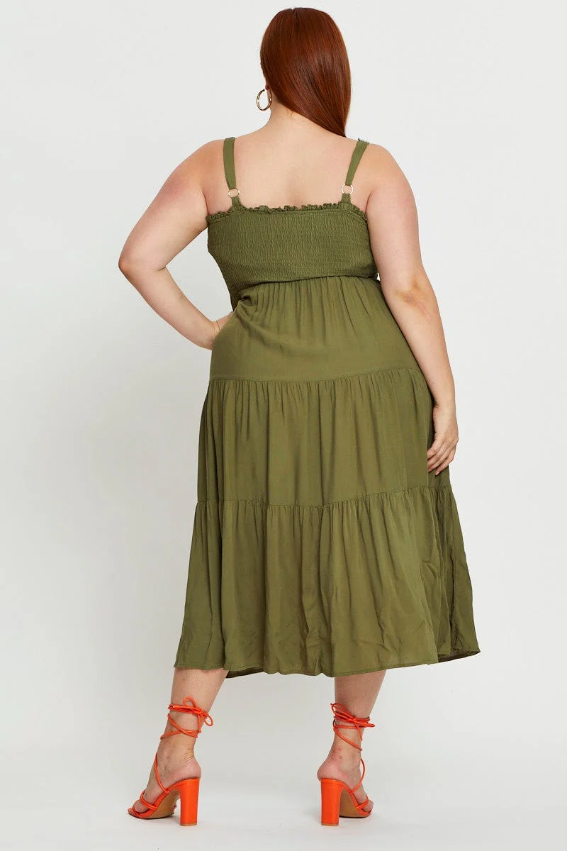 Green Midi Dress Square Neck Sleeveless - Image 5