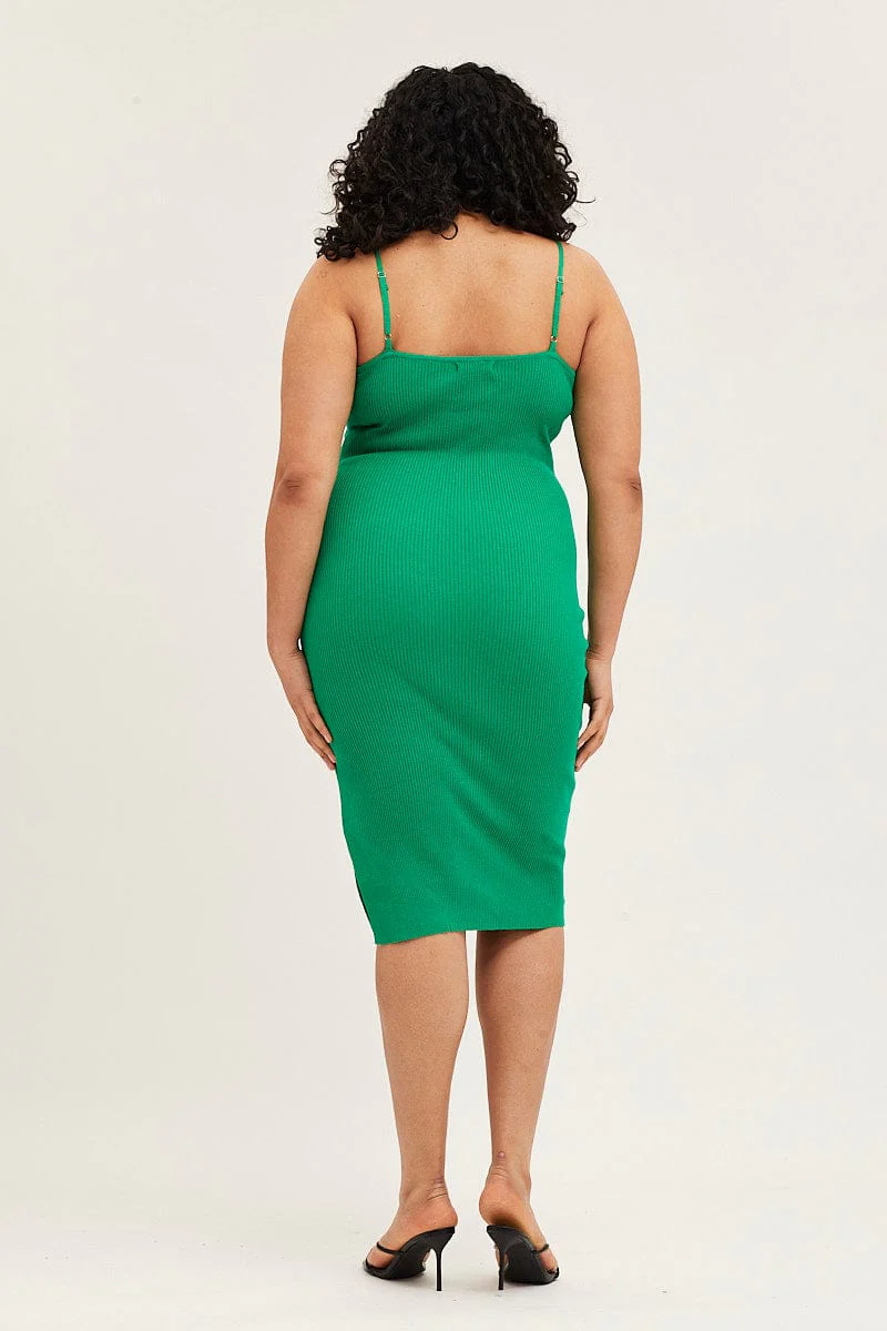 Green Midi Knit Bodycon Dress Scoop Neck Sleeveless - Image 5