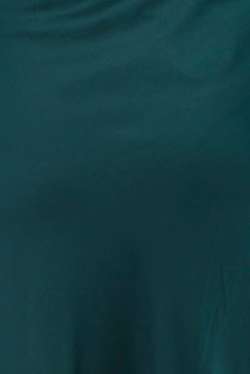 Green Midi Skirt High Waist Split Satin - Image 6