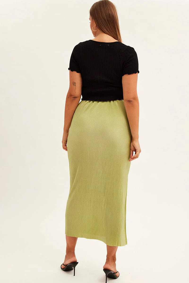 Green Midi Skirt Midi Split - Image 5