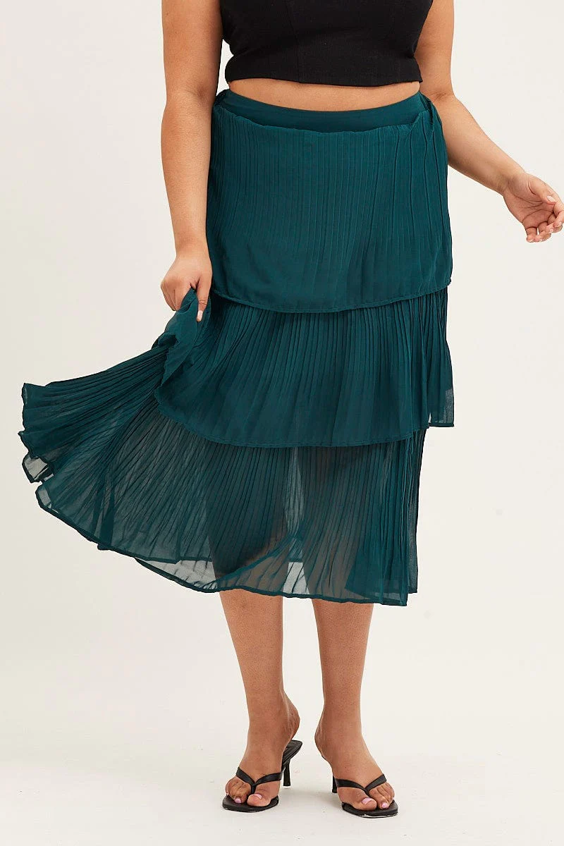 Green Midi Skirt Pleated - Image 2