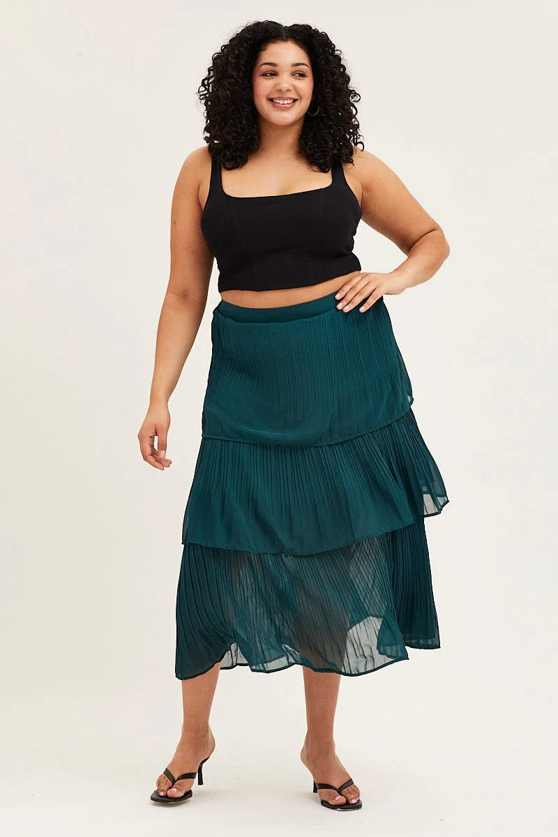 Green Midi Skirt Pleated - Image 3