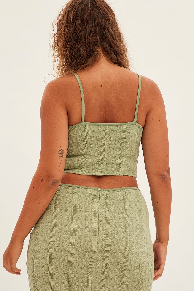 Green Midi Skirt Side Split Textured Jersey - Image 5