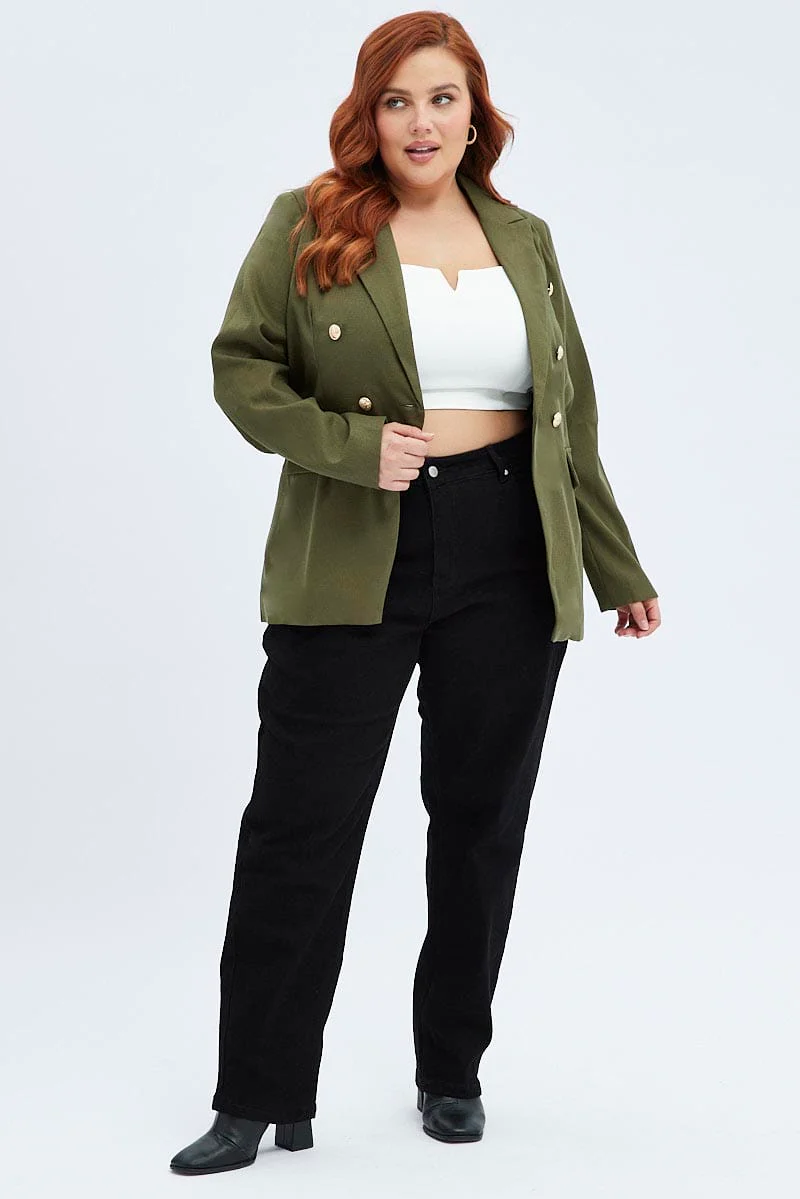 Green Military Blazer Textured Long Sleeve Fully Lined - Image 2