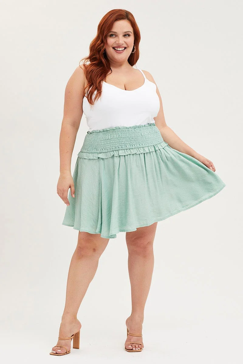 Green Mini A Line Skirt Elastic Waist - Image 3