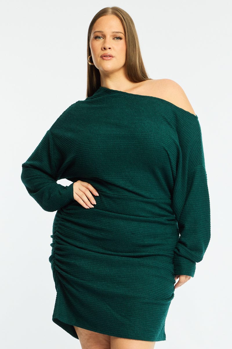 Green Mini Dress Long Sleeve Bat Wing