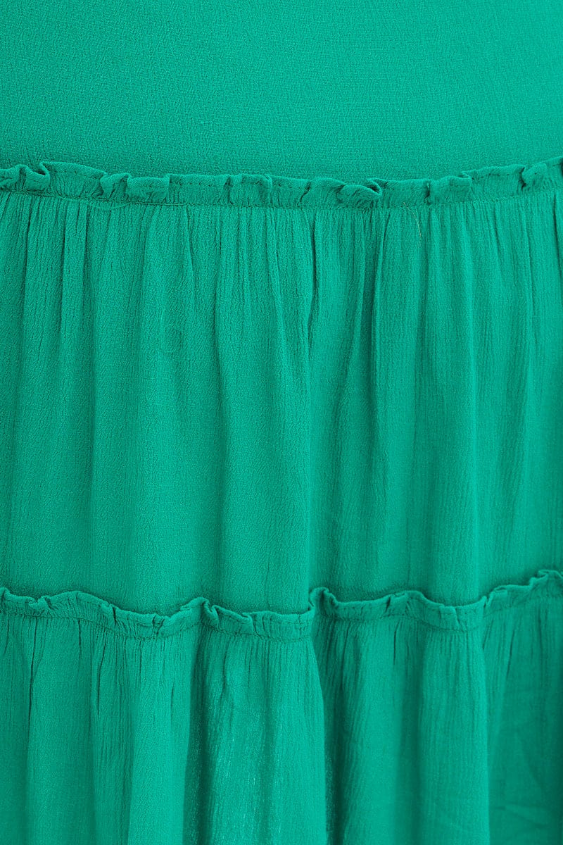 Green Mini Dress Short Sleeve Button Front Crinkle Rayon - Image 6