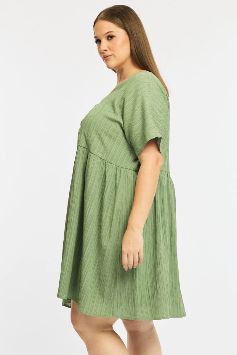 Green Mini Dress Textured Tie Front - Image 3