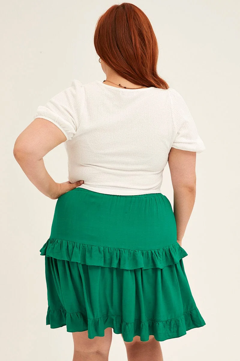Green Mini Skirt Elastic Waist Frill Detail - Image 5