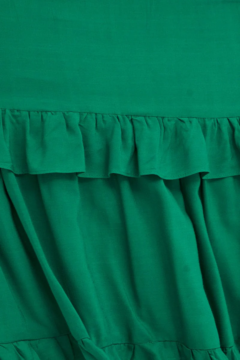 Green Mini Skirt Elastic Waist Frill Detail - Image 6