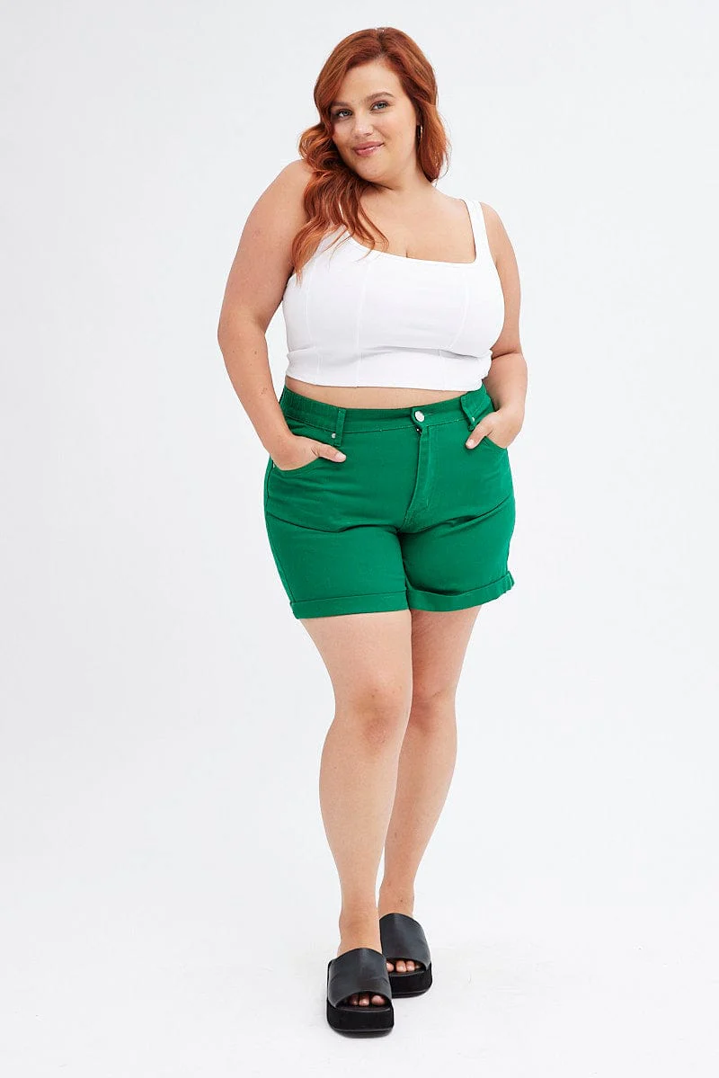 Green Mom Denim Shorts High Rise - Image 3